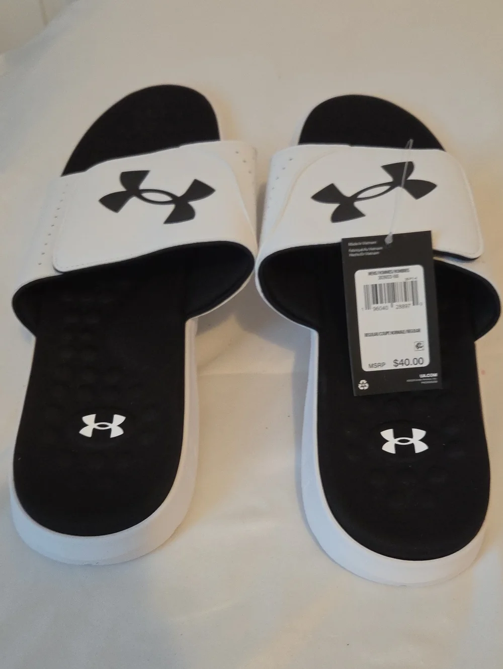 Under Armour Black and White Adjustable Slide Sandals